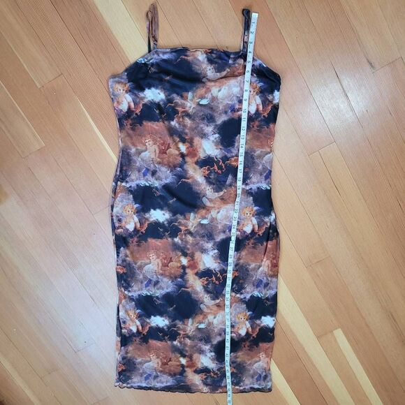 Angel print maxi dress stretchy mesh goth grunge streetwear alternative punk - Picture 7 of 11